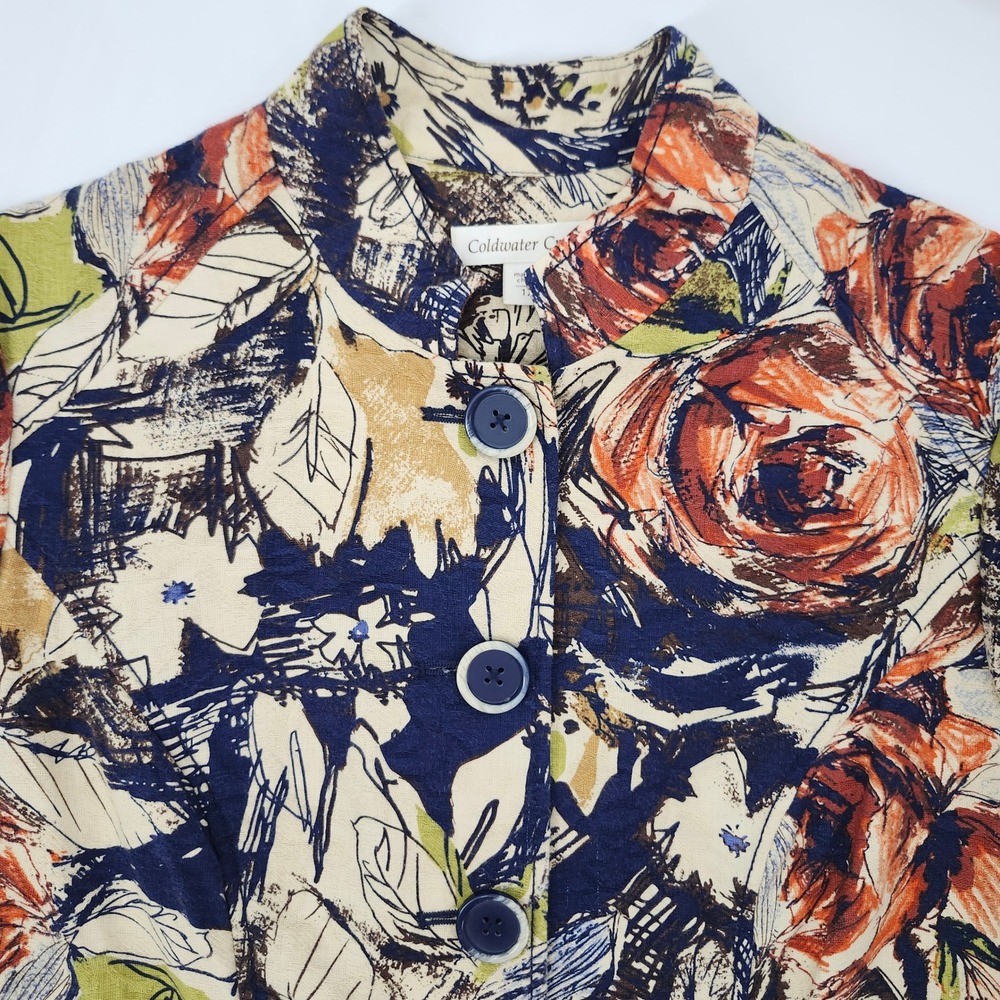 Coldwater Creek Womens Earthy Autumn Peplum Jacket Size 12 Artsy Botanical